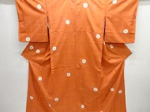 格子に椿模様織り出し手織り紬着物